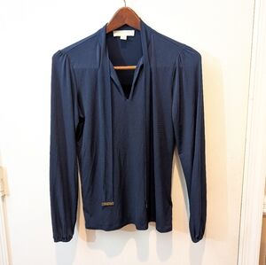 Women's Navy Blue Michael Kors Long Sleeve Blouse Size Small